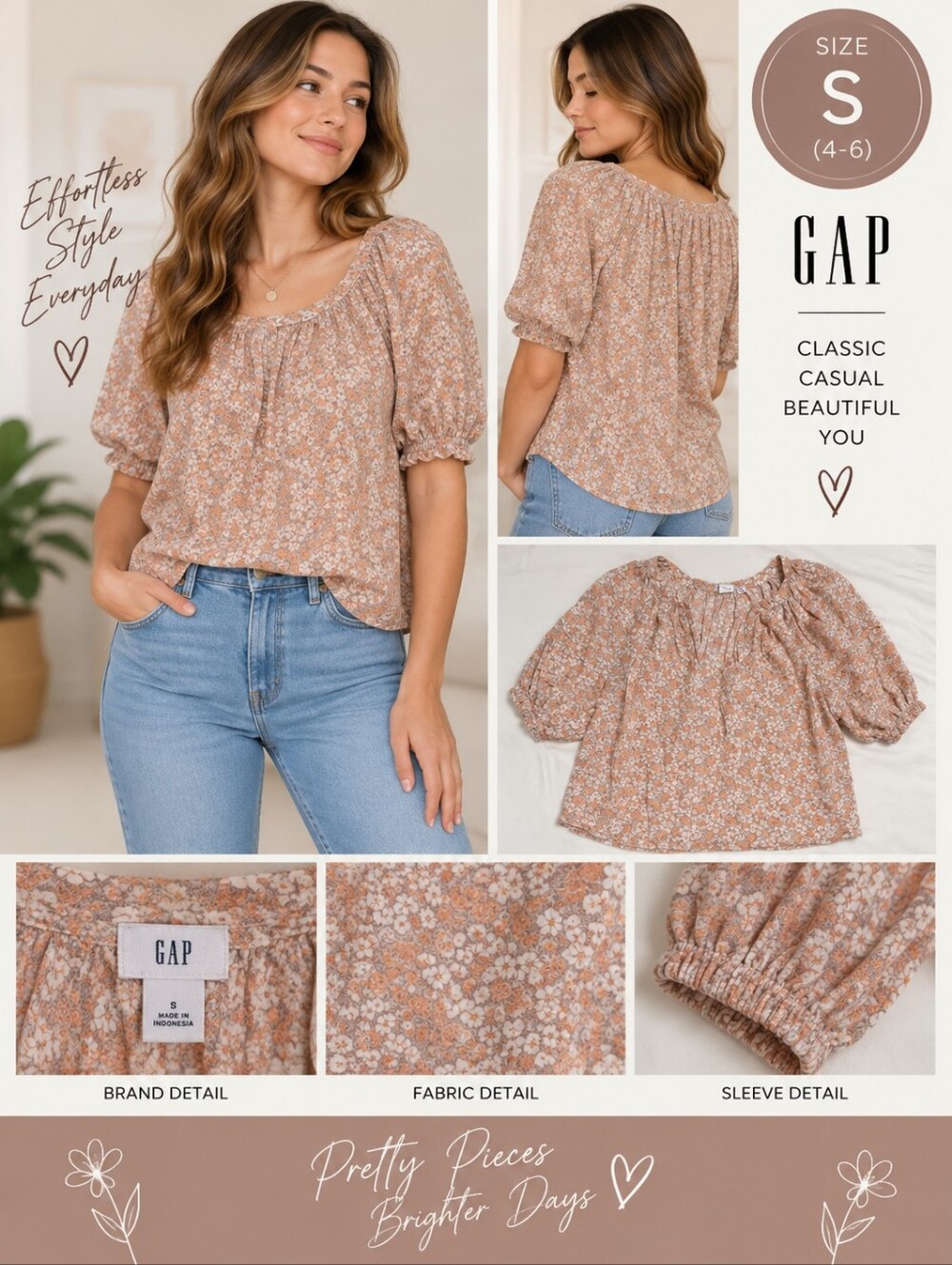 Gap Women's size small peach brown floral blouse #31
